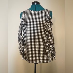 Zac & Rachel Gingham Cold Shoulder Blouse